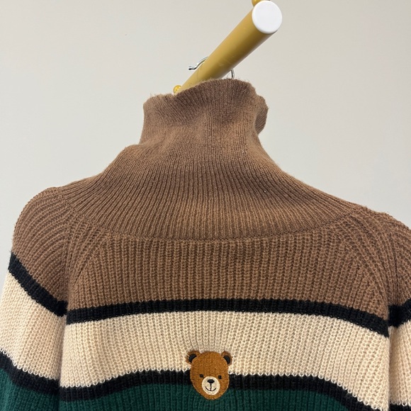 Striped Brown and Blue Sweater with Bear Patch - Picture 3 of 4
